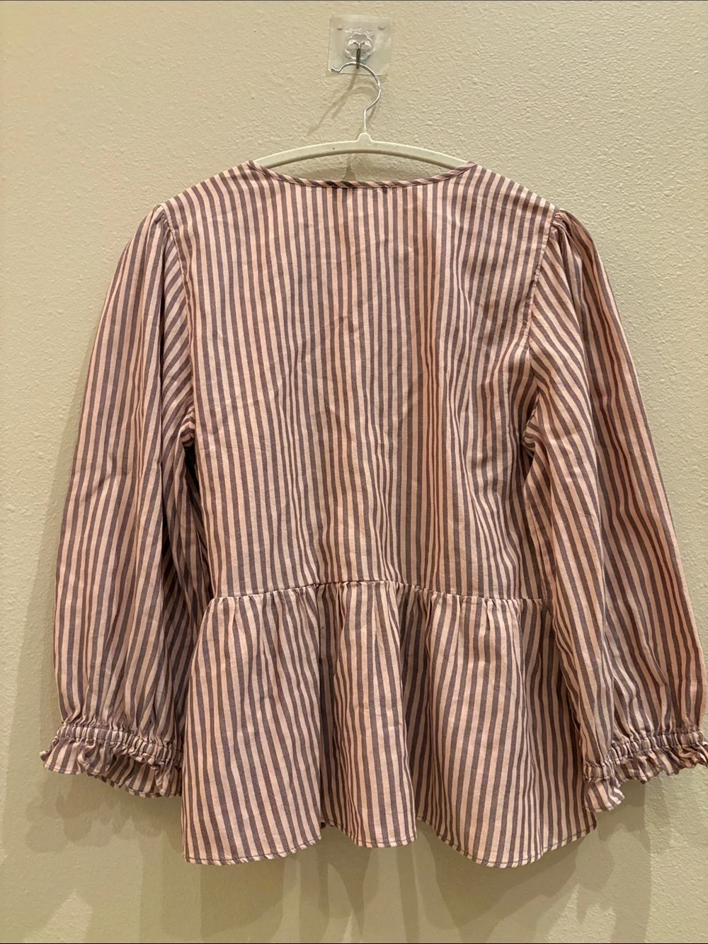Madewell Striped Pink Wrap Peplum Top - Women